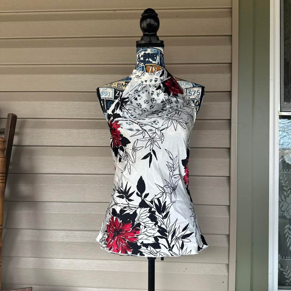 Y2k vintage white & red floral halter top size medium
